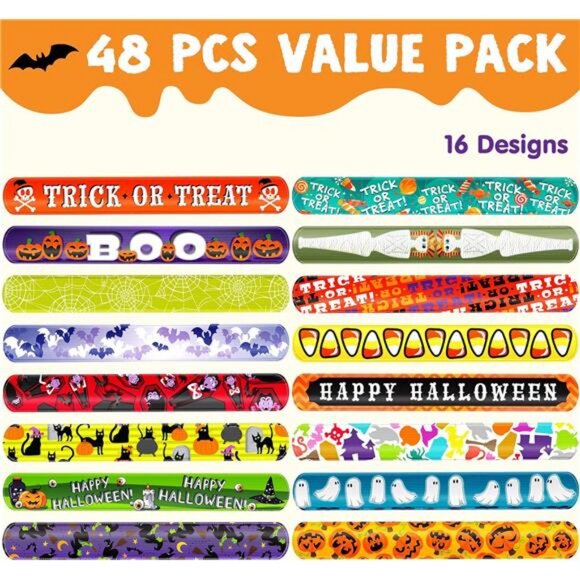 48 PCS Halloween Slap Bracelets for Kids, Friendship Bracelets Bulk - Picture 2 of 8